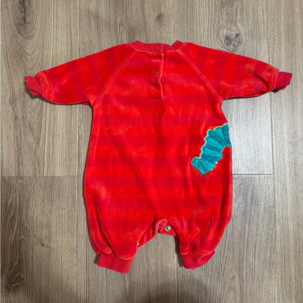 Carter's 0-3M Vintage Red Striped‎ Velour Hungry Caterpillar Outfit Eric Carle